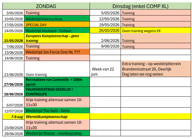 agenda 2026 - Controlife.be - Train, beweeg en groei samen